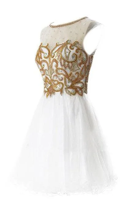 Scoop Neck A-line Sleeveless Knee Length Homecoming Dress With Sequins TP0017