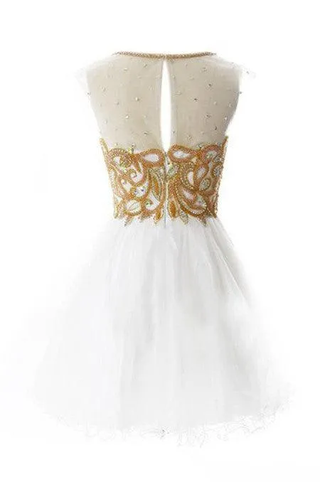 Scoop Neck A-line Sleeveless Knee Length Homecoming Dress With Sequins TP0017