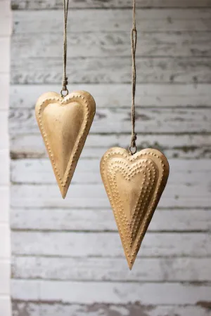 Set of 2 Antique Brass Metal Hearts (Pack of 2)