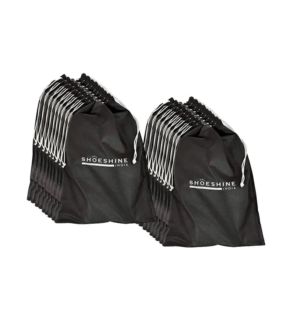 SHOESHINE Shoe Bag (Pack of 12) Shoe Storage bag for home & travel - Black & Beige