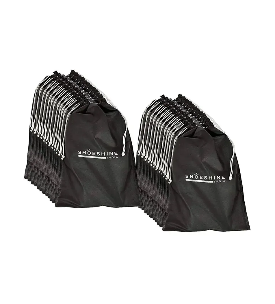SHOESHINE Shoe Bag (Pack of 12) Shoe Storage bag for home & travel - Black & Beige