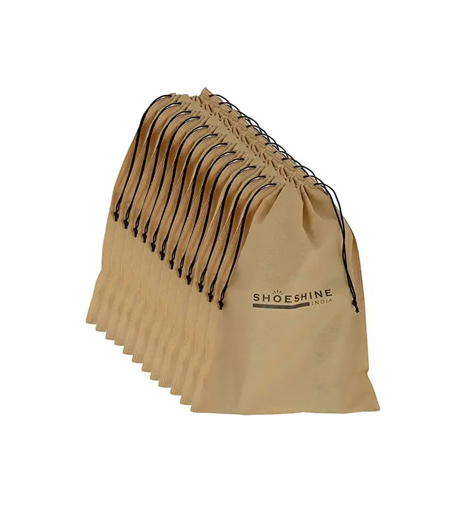 SHOESHINE Shoe Bag (Pack of 12) Shoe Storage bag for home & travel - Black & Beige