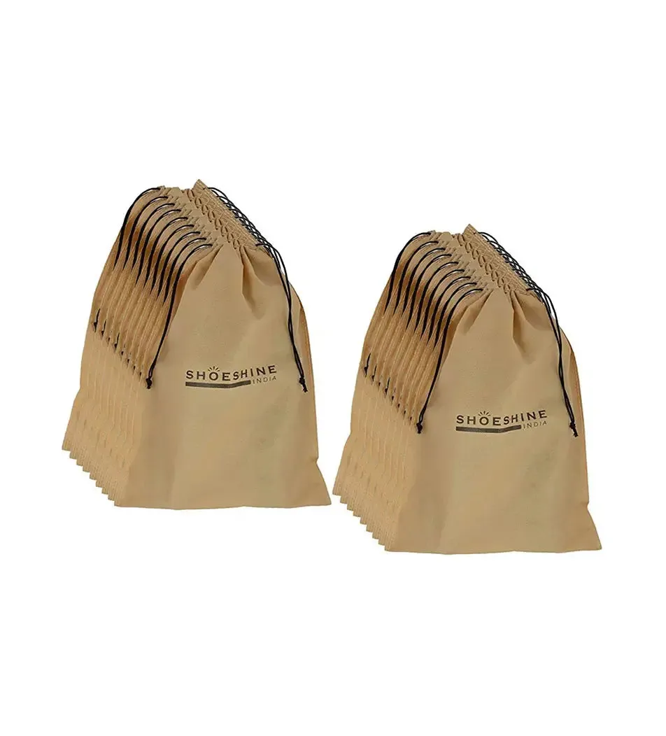 SHOESHINE Shoe Bag (Pack of 12) Shoe Storage bag for home & travel - Black & Beige