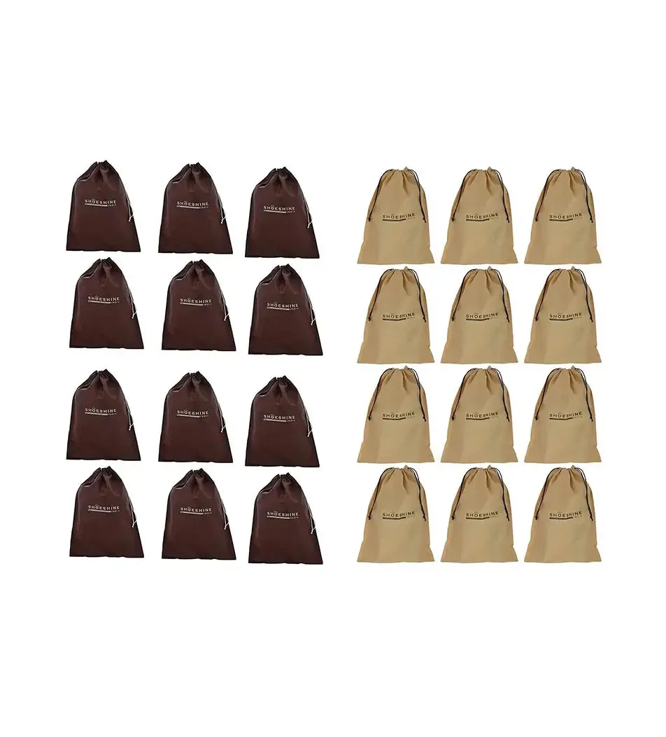 SHOESHINE Shoe Bag (Pack of 12) Shoe Storage bag for home & travel - Black & Beige