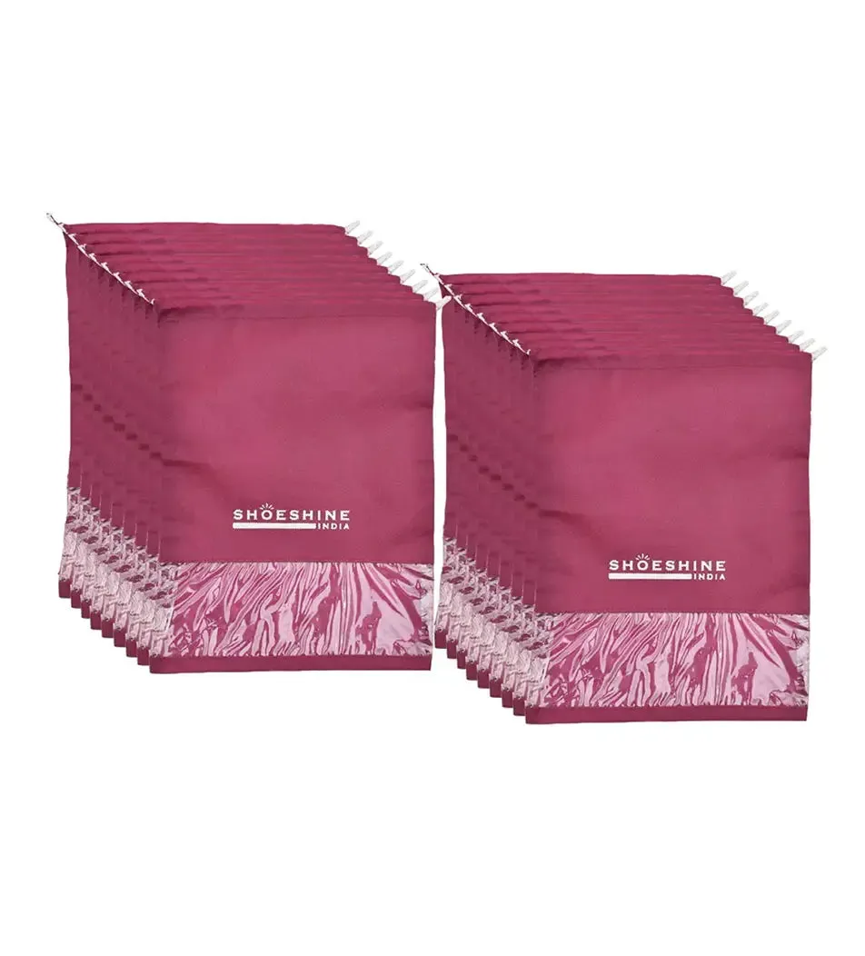 SHOESHINE Shoe Bags (Pack of 24) Travel Shoe Pouch - Beige with White Dori