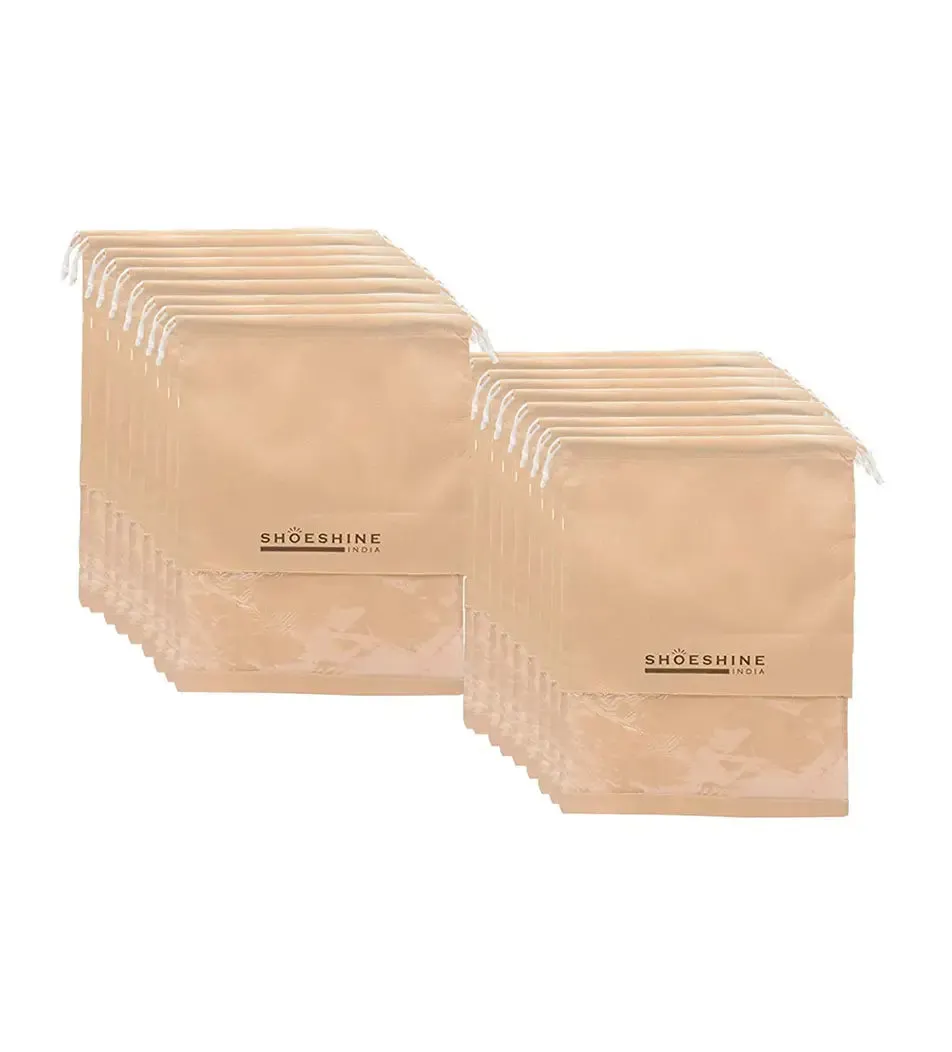 SHOESHINE Shoe Bags (Pack of 24) Travel Shoe Pouch - Beige with White Dori