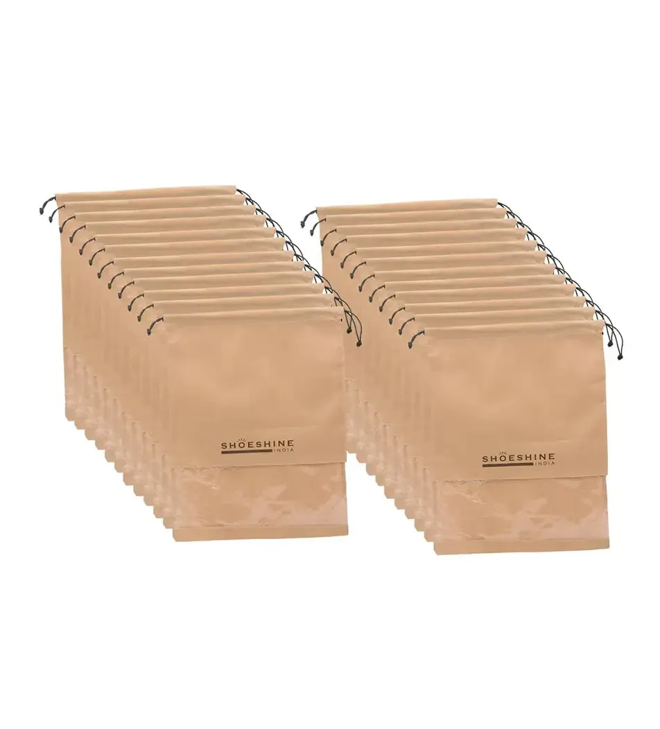 SHOESHINE Shoe Bags (Pack of 24) Travel Shoe Pouch - Beige with White Dori
