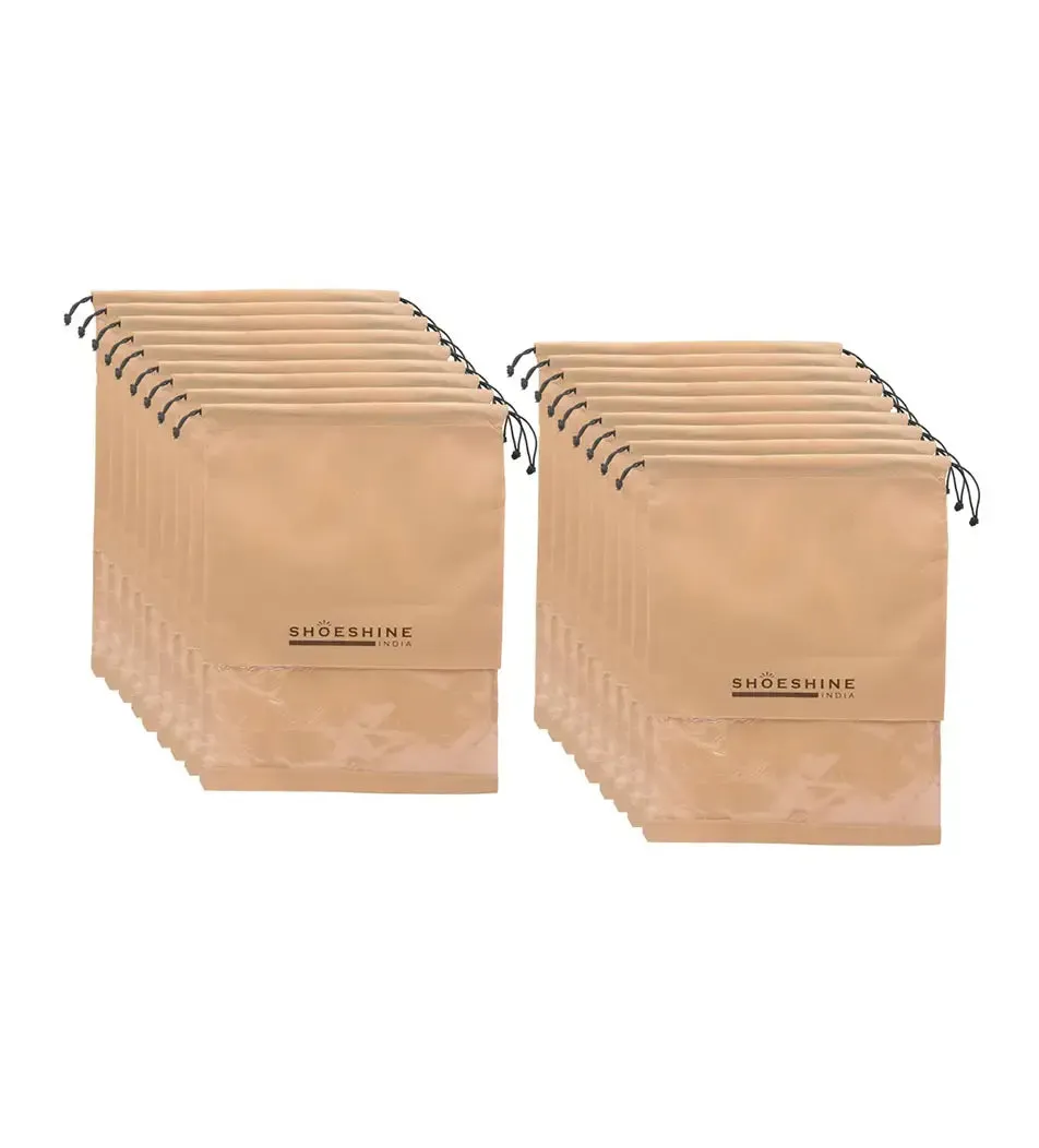 SHOESHINE Shoe Bags (Pack of 24) Travel Shoe Pouch - Beige with White Dori