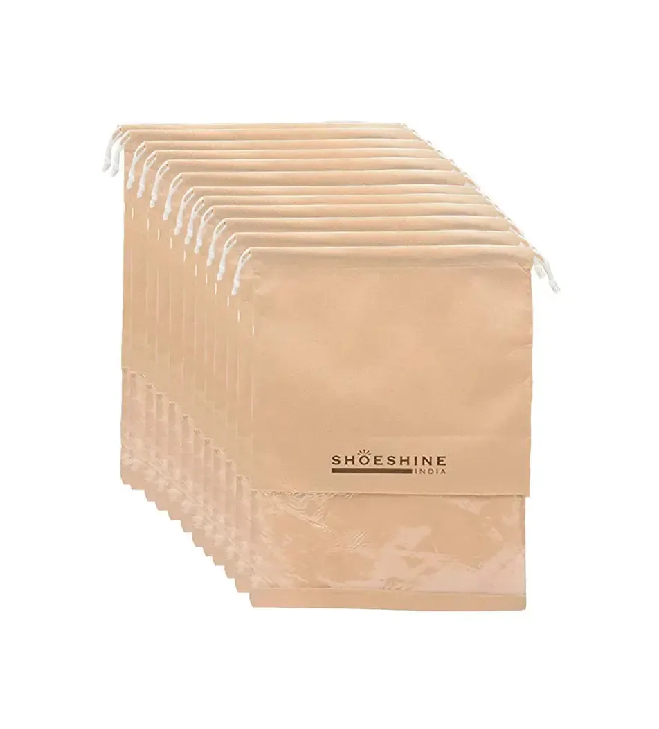 SHOESHINE Shoe Bags (Pack of 24) Travel Shoe Pouch - Beige with White Dori