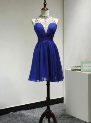 Short Prom Dresses,Chiffon Homecoming Gowns,Fitted Party Dress,Silver Beading Prom Dresses