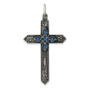 Silver Antique December Birthstone CrossPendant