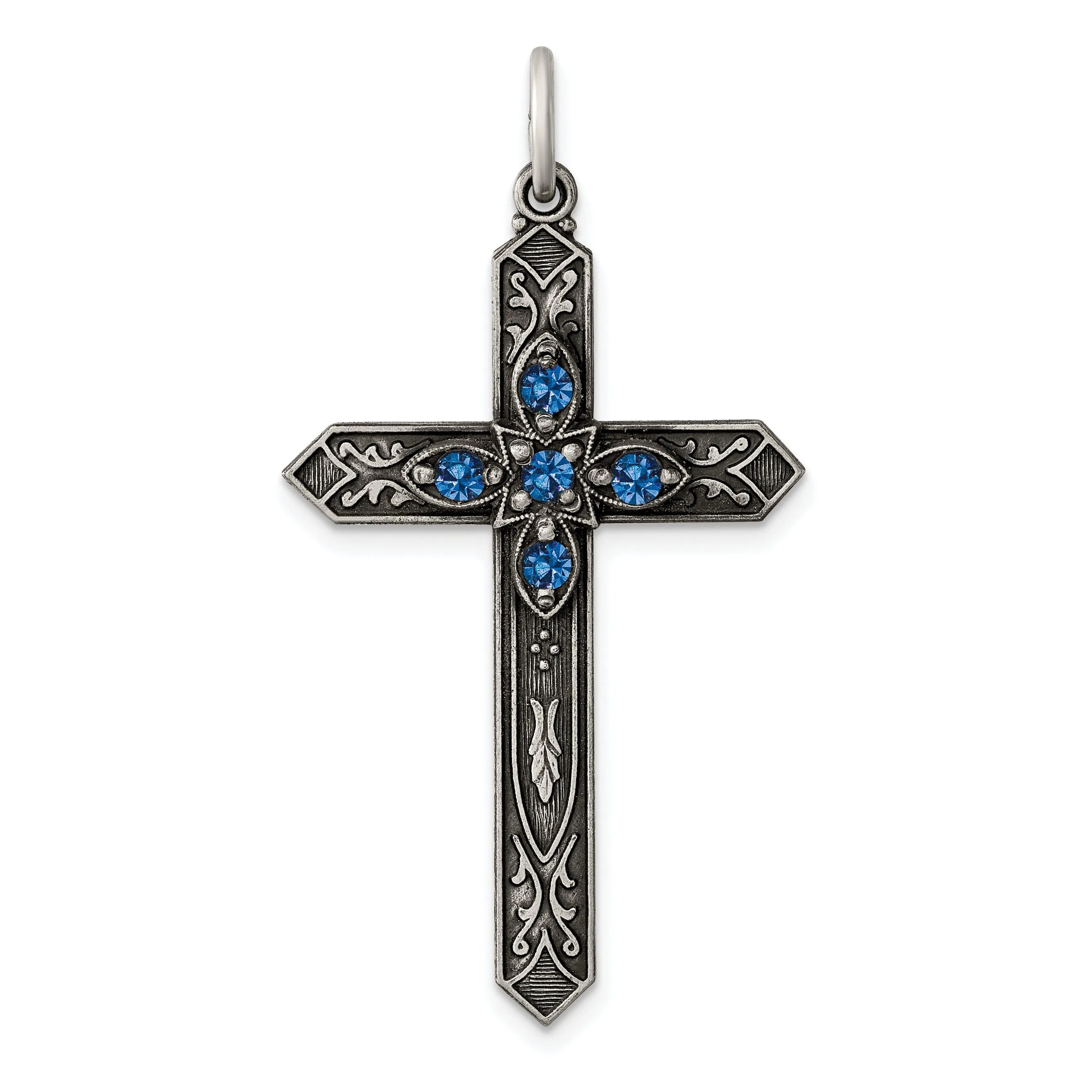 Silver Antique December Birthstone CrossPendant