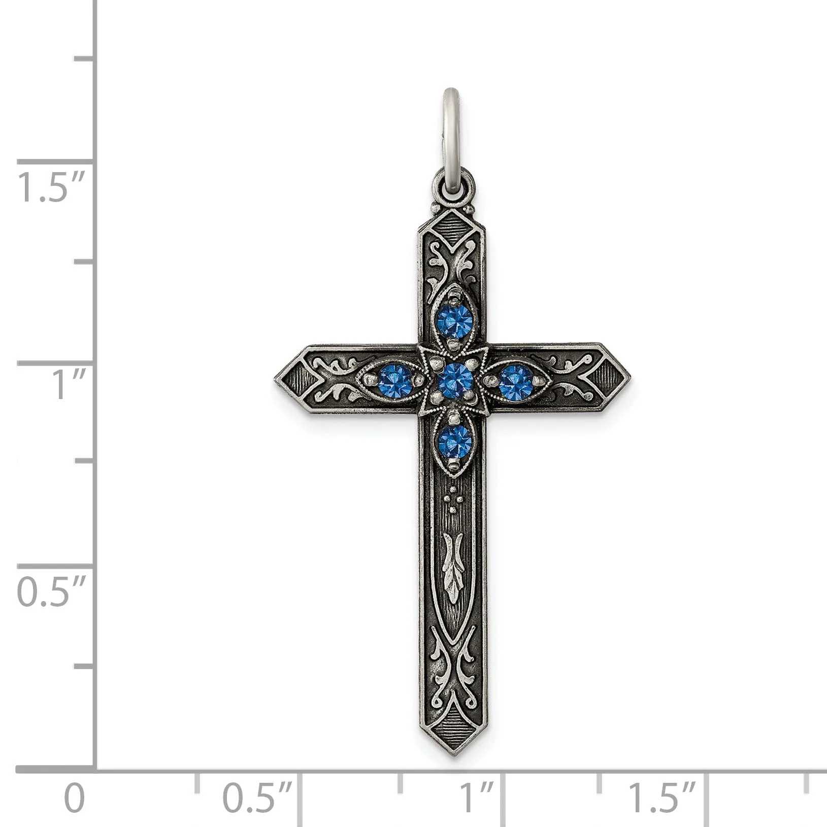Silver Antique December Birthstone CrossPendant