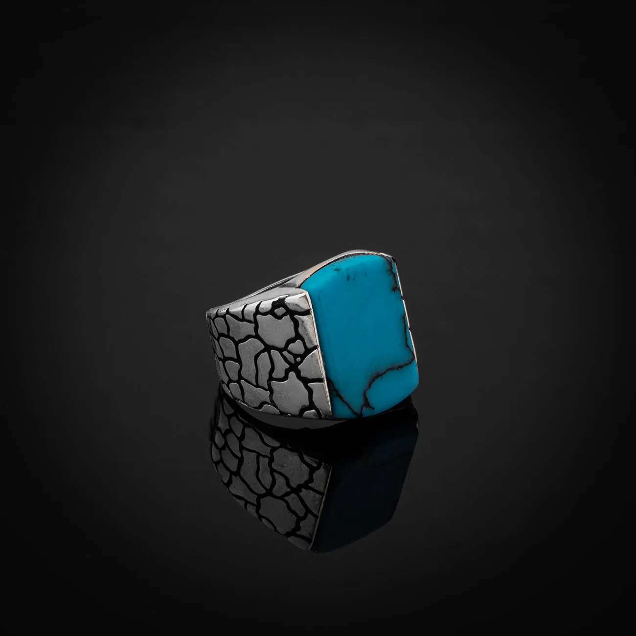 Sterling Silver Statement Ring with Large Flat-top Antique Turquoise Gemstone