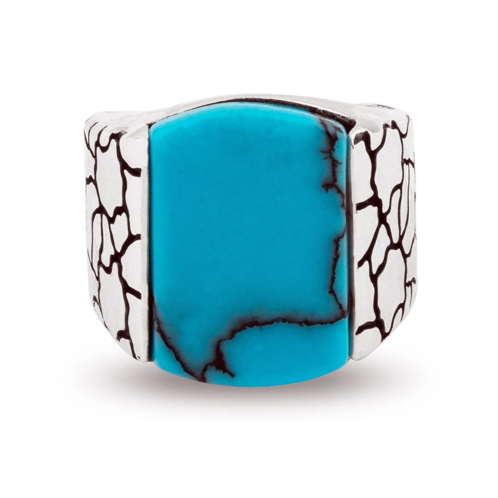 Sterling Silver Statement Ring with Large Flat-top Antique Turquoise Gemstone