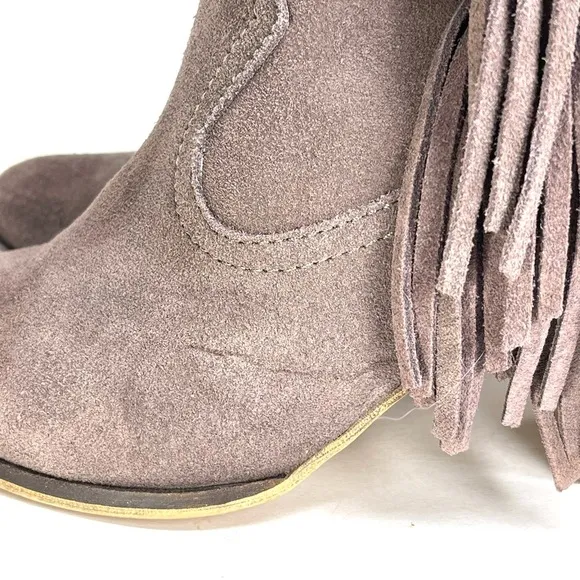 Steve Madden Ohio Taupe Suede Leather Fringe Ankle Boots Size 7M