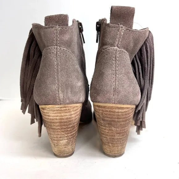 Steve Madden Ohio Taupe Suede Leather Fringe Ankle Boots Size 7M