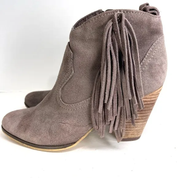 Steve Madden Ohio Taupe Suede Leather Fringe Ankle Boots Size 7M