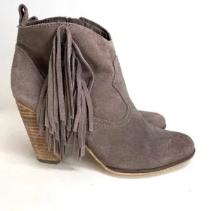 Steve Madden Ohio Taupe Suede Leather Fringe Ankle Boots Size 7M