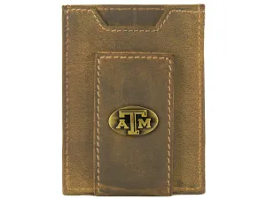 Texas A&M Aggies Vintage Tan Leather Magnetic Front Pocket Wallet