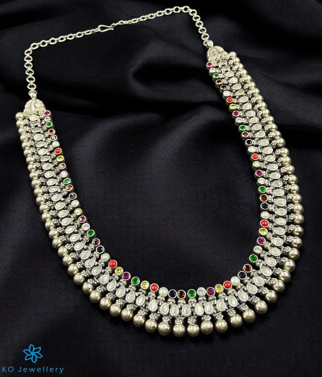 The Bhiti Silver Navratna Necklace