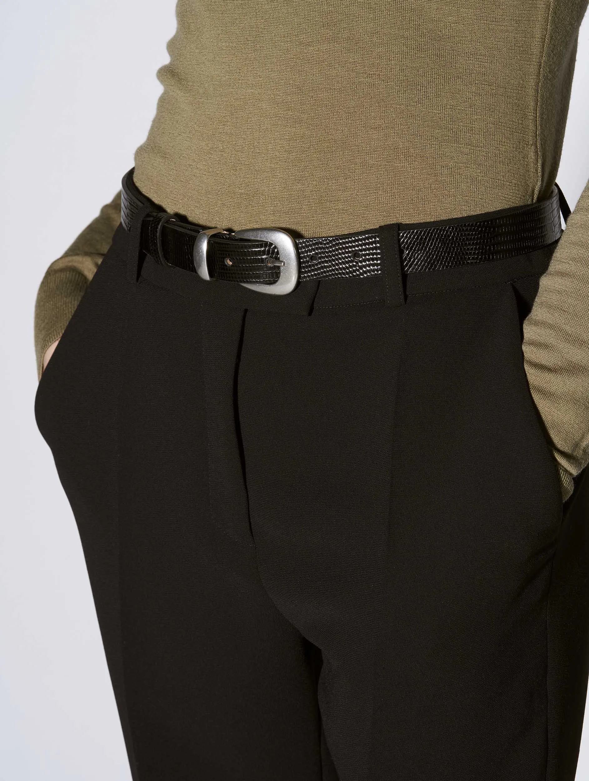 thin black lizard skin belt