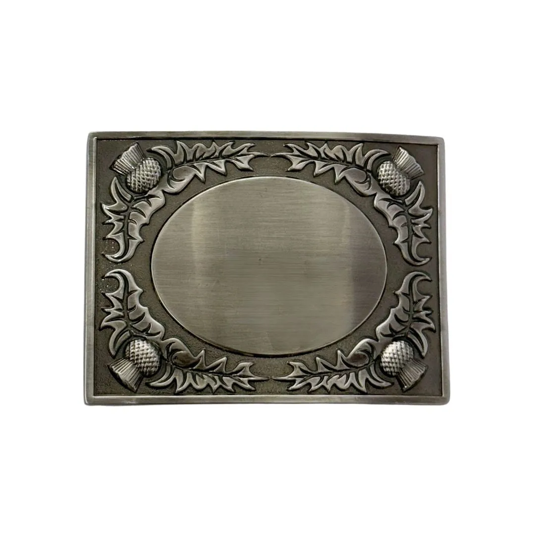 Thistle Bordered Oval Mirror Kilt Buckle - Antique Finish