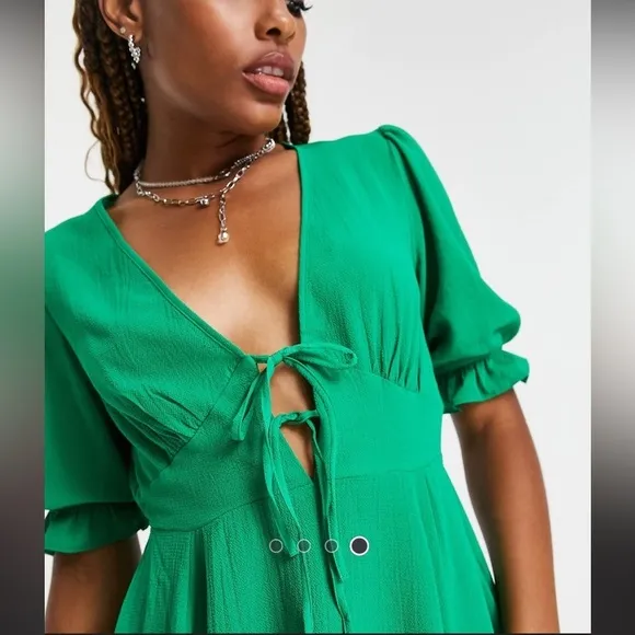 tie front mini tea dress with godets in bright green