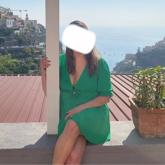 tie front mini tea dress with godets in bright green