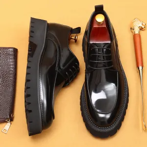 Top Layer Cowhide Men's Leather Shoes British Casual Leather Shoes Men's Formal Wear Business Platform Increased Glossy Leather Patent Leather Men's Shoes23675