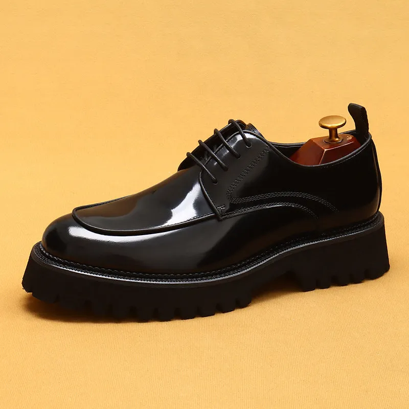 Top Layer Cowhide Men's Leather Shoes British Casual Leather Shoes Men's Formal Wear Business Platform Increased Glossy Leather Patent Leather Men's Shoes23675