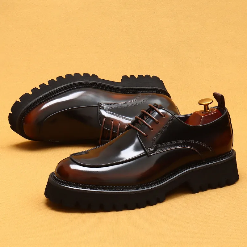 Top Layer Cowhide Men's Leather Shoes British Casual Leather Shoes Men's Formal Wear Business Platform Increased Glossy Leather Patent Leather Men's Shoes23675