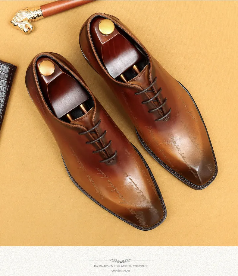 Top Layer Cowhide Men's Leather Shoes Formal Leather Shoes Men's Leather Pointed Italian Carved British Business Oxford Men's Shoes65170