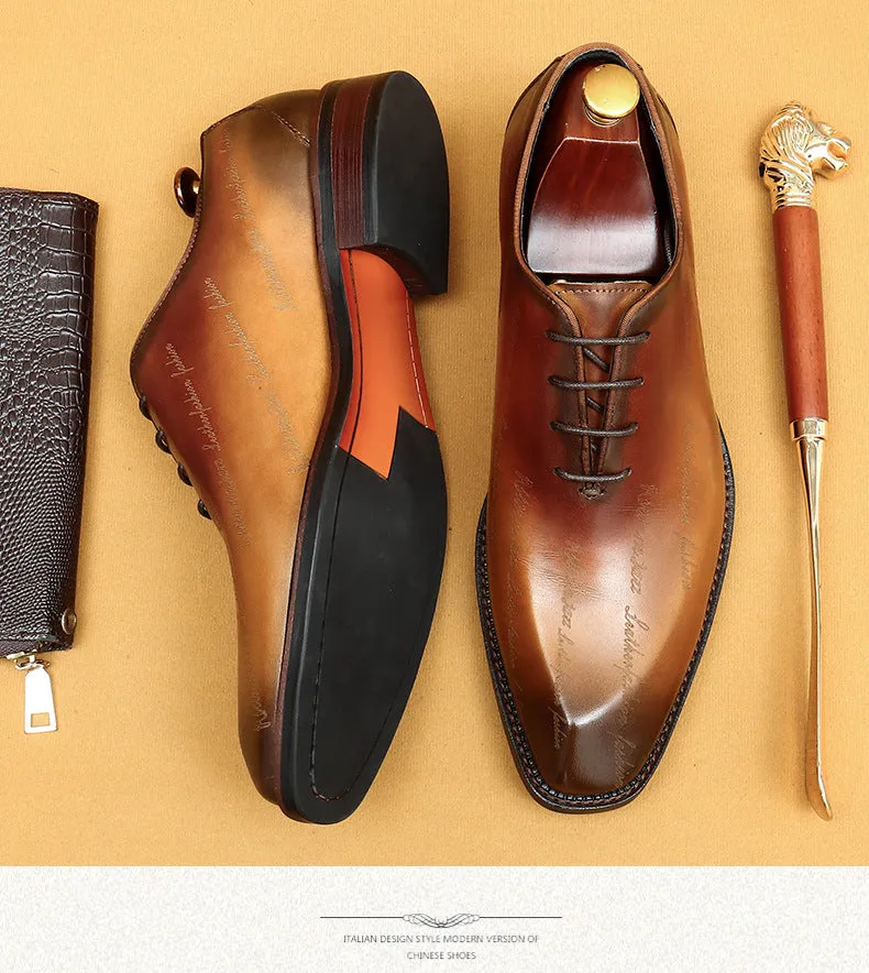 Top Layer Cowhide Men's Leather Shoes Formal Leather Shoes Men's Leather Pointed Italian Carved British Business Oxford Men's Shoes65170