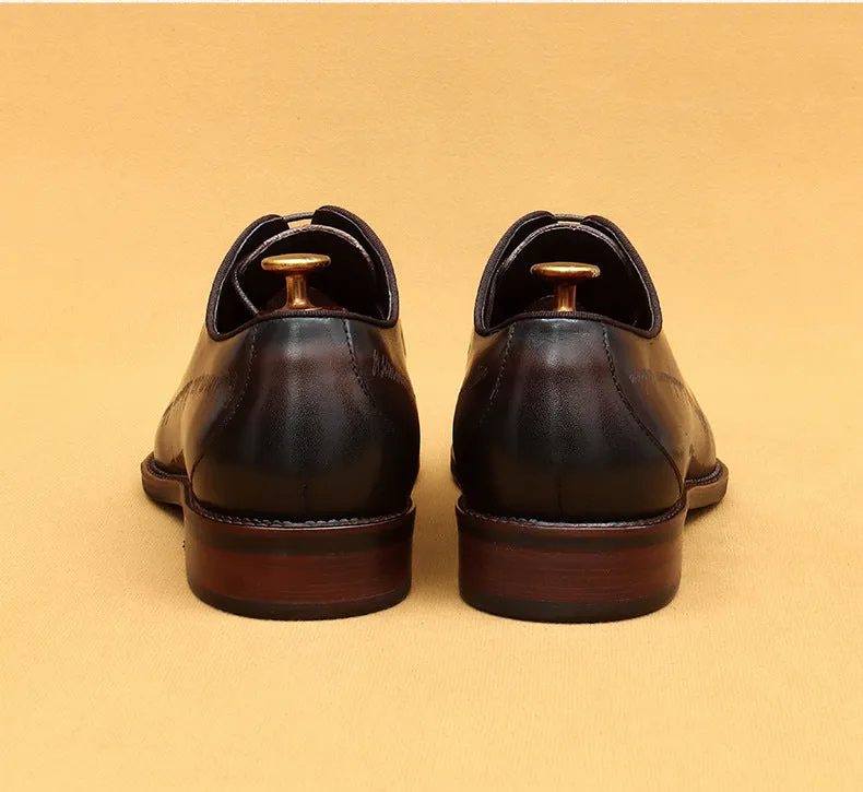 Top Layer Cowhide Men's Leather Shoes Formal Leather Shoes Men's Leather Pointed Italian Carved British Business Oxford Men's Shoes65170