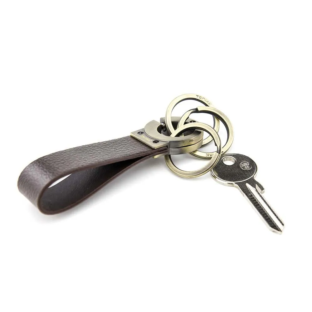 TROIKA Key-Click Leather Keychain with Click Mechanism - Brown/Antique Gold
