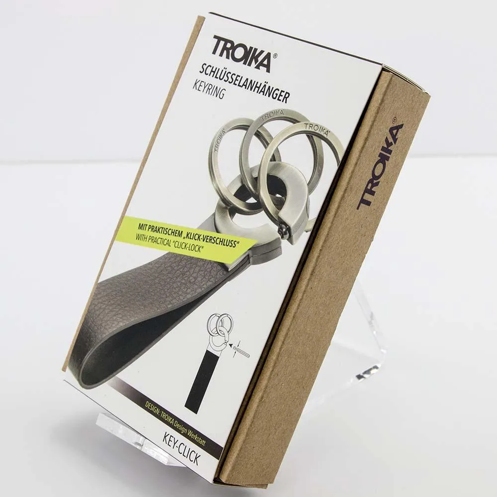 TROIKA Key-Click Leather Keychain with Click Mechanism - Brown/Antique Gold