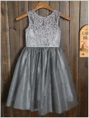 Tulle Lace Princess Sleeveless Scoop Long Flower Girl Dresses