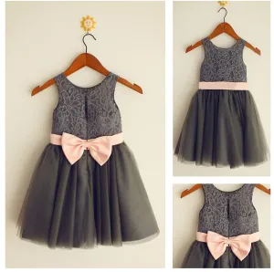 Tulle Princess Scoop Long Flower Girl Dresses With Bowknot