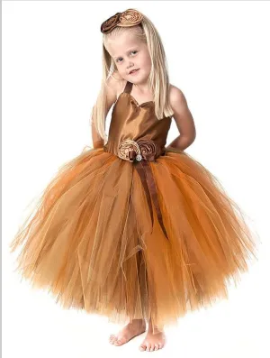 Tulle Straps Sleeveless Flower Girl Dresses Tea-Length Ball Gown With Hand-Made Flower