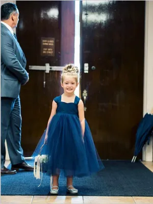 Tulle Sweetheart Sleeveless Flower Girl Dresses Tea Length Ball Gown With Bowknot