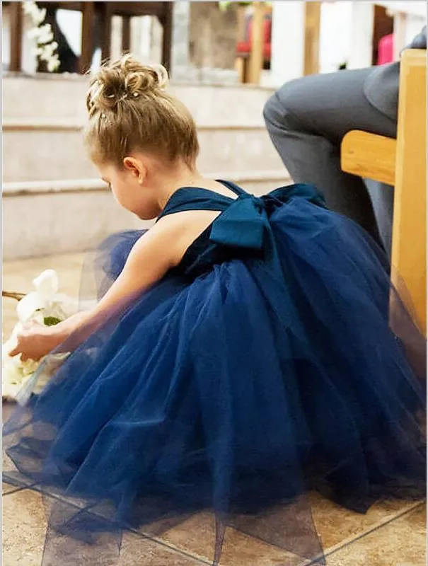 Tulle Sweetheart Sleeveless Flower Girl Dresses Tea Length Ball Gown With Bowknot