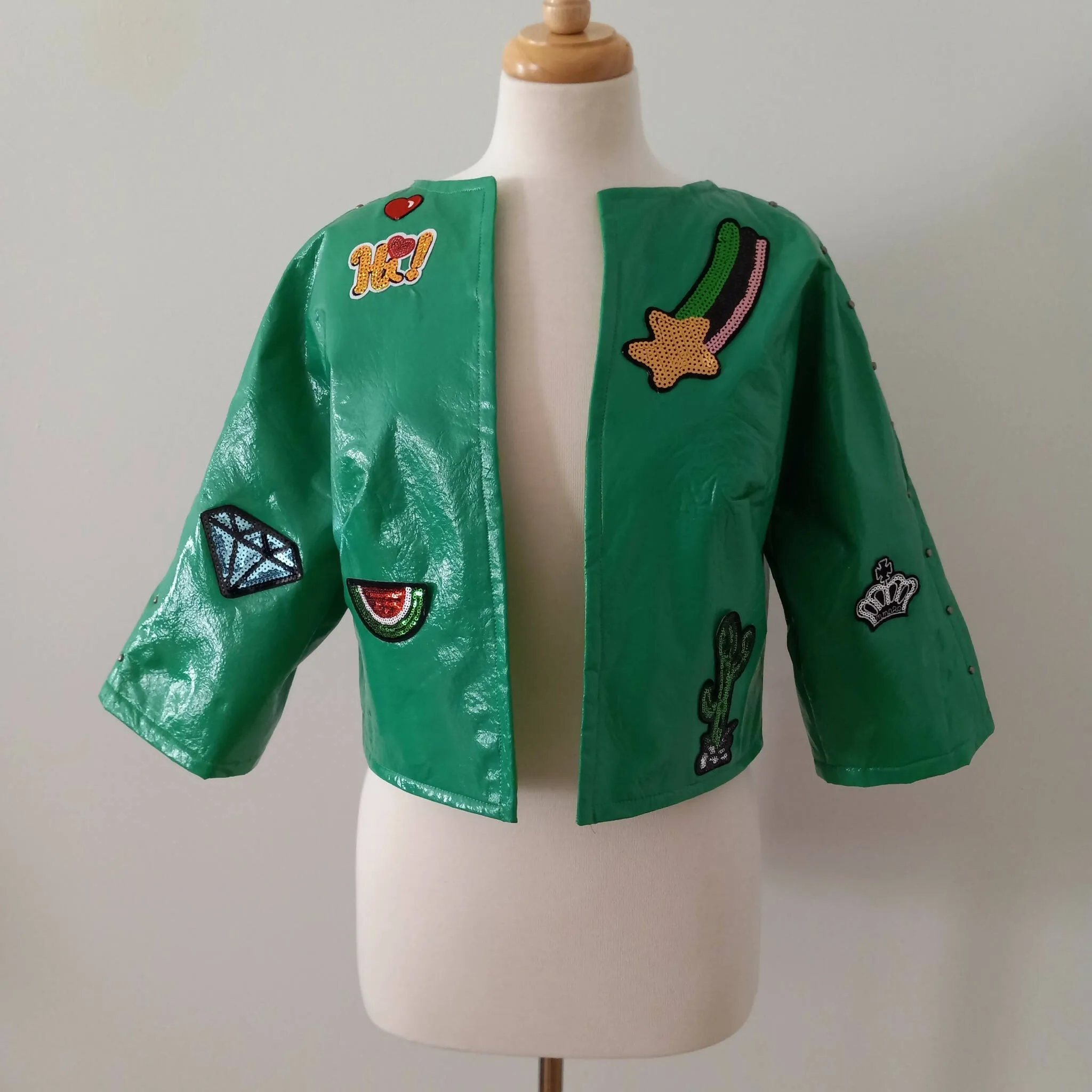 Vintage Inspired Green Patent Leather Jacket