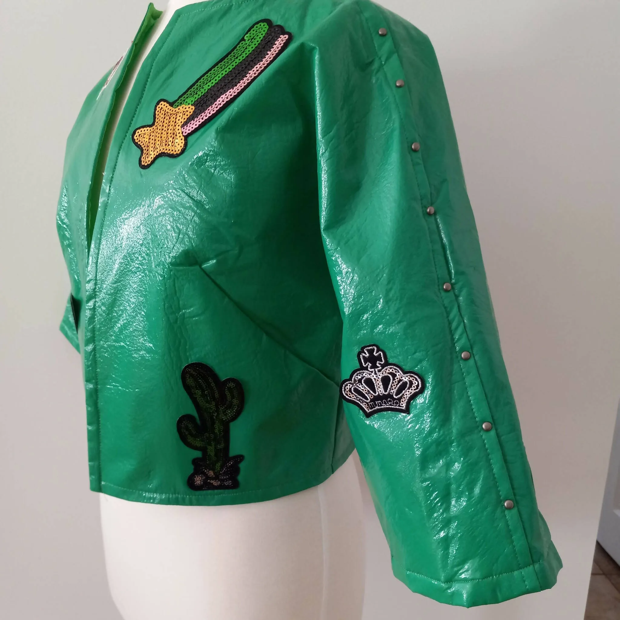 Vintage Inspired Green Patent Leather Jacket