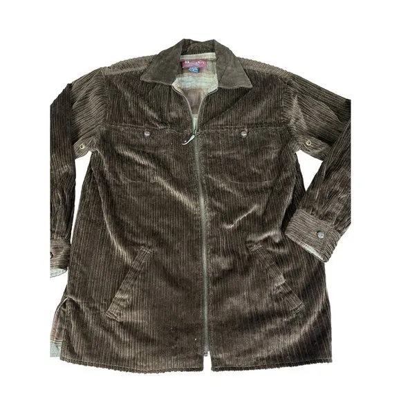 VTG Denim &amp; Co. Womens Corduroy Zip Jacket With Leather Collar Brown Small NEW
