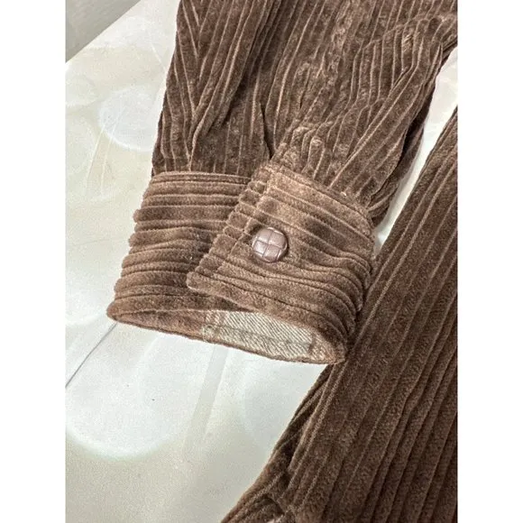 VTG Denim &amp; Co. Womens Corduroy Zip Jacket With Leather Collar Brown Small NEW