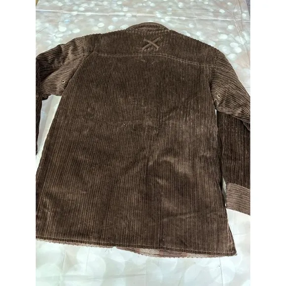 VTG Denim &amp; Co. Womens Corduroy Zip Jacket With Leather Collar Brown Small NEW