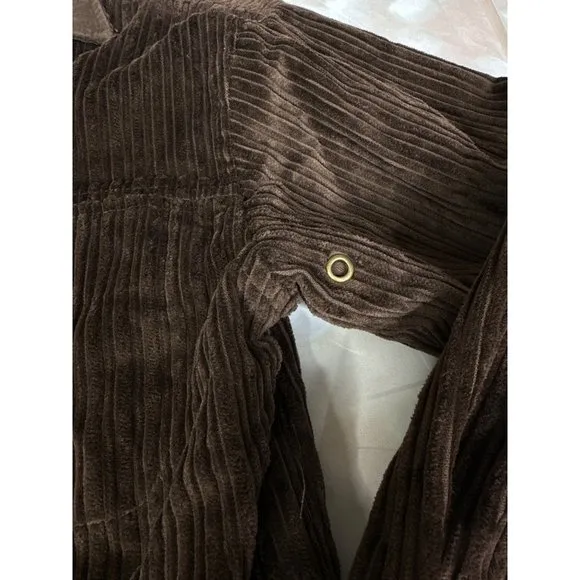 VTG Denim &amp; Co. Womens Corduroy Zip Jacket With Leather Collar Brown Small NEW