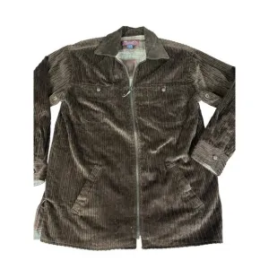 VTG Denim &amp; Co. Womens Corduroy Zip Jacket With Leather Collar Brown Small NEW