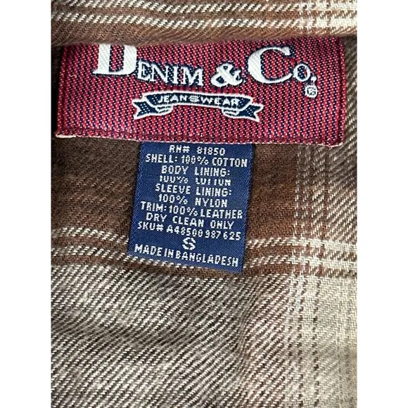 VTG Denim &amp; Co. Womens Corduroy Zip Jacket With Leather Collar Brown Small NEW